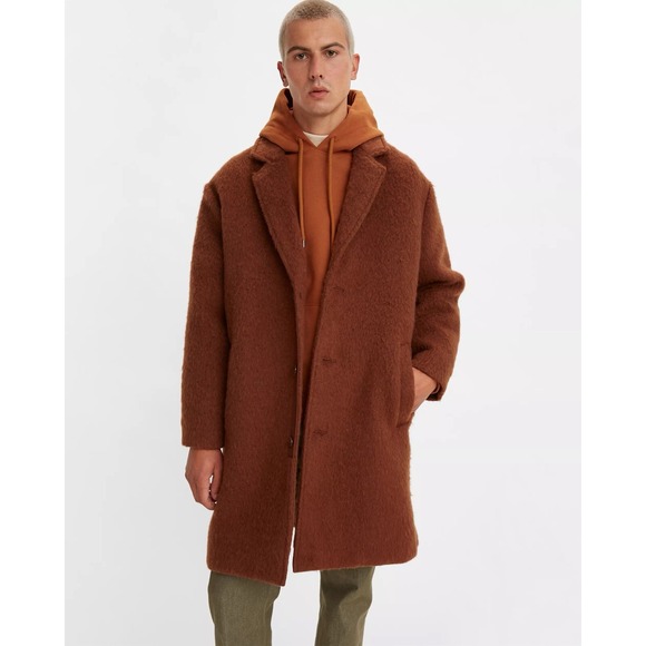 LEVI'S Made & Crafted Slouchy Overcoat Wool Jacket Brown Men's Sz XL *NEW* $348 - Picture 1 of 12